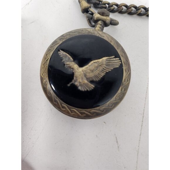 ANTIQUE Benry Eagle Pocket Watch With Watch Chain Rustic Metal Black Gold Tone - Picture 4 of 8